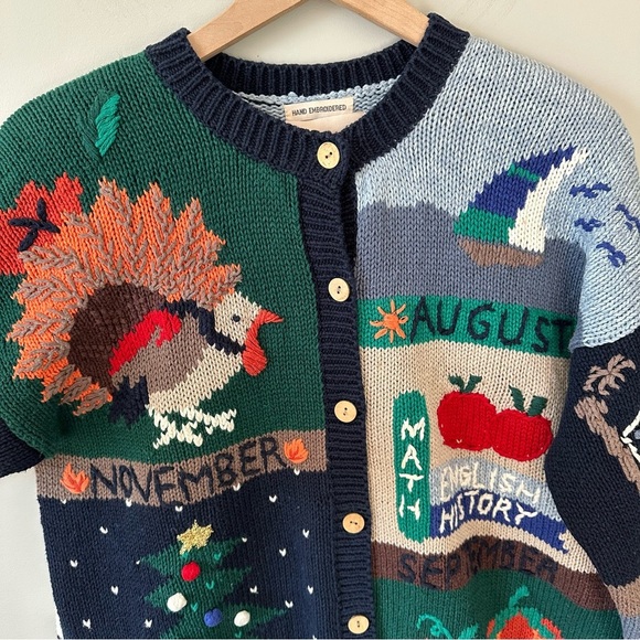 Christopher & Banks Vintage Embroidered Storybook Seasons Cardigan Sweater Large - Picture 2 of 16